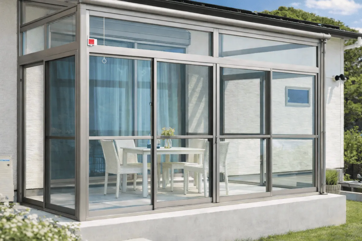 春の自然光が差し込むインナーバルコニー